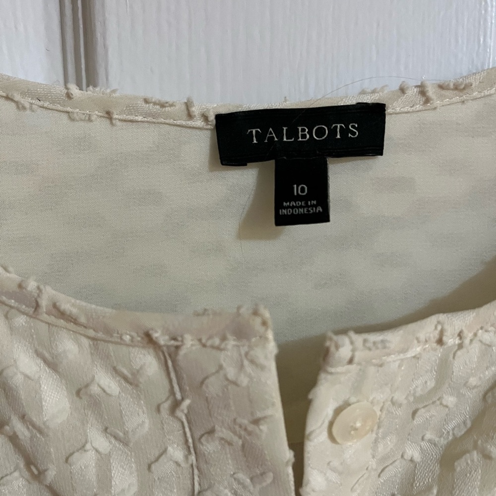 Talbots Cream Textured Button-Up Blouse Size 10 - image 3